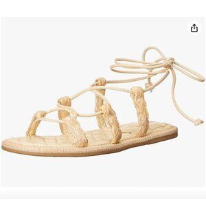 Sam Edelman Sz 8 Sandals Gladiator Sand Nappa Beige Ankle Tie Flat Zariah2 Women
